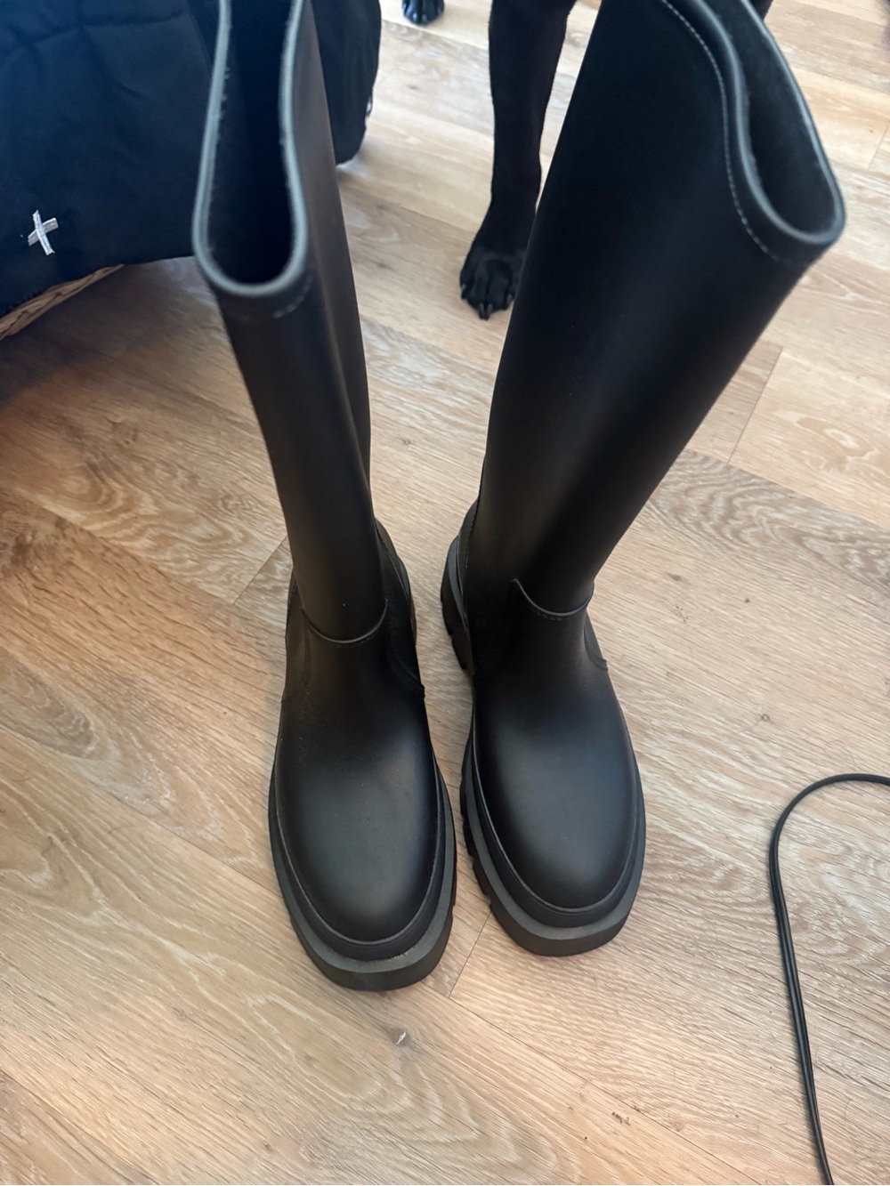Women's Black Knee-High Platform Rain Boots